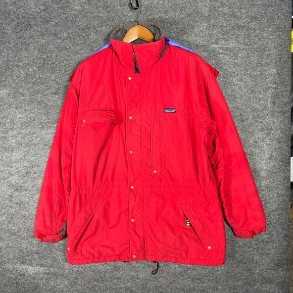 Patagonia Red Hooded Ski‎ Jacket Large Men's Winter Coat *Broken Zipper