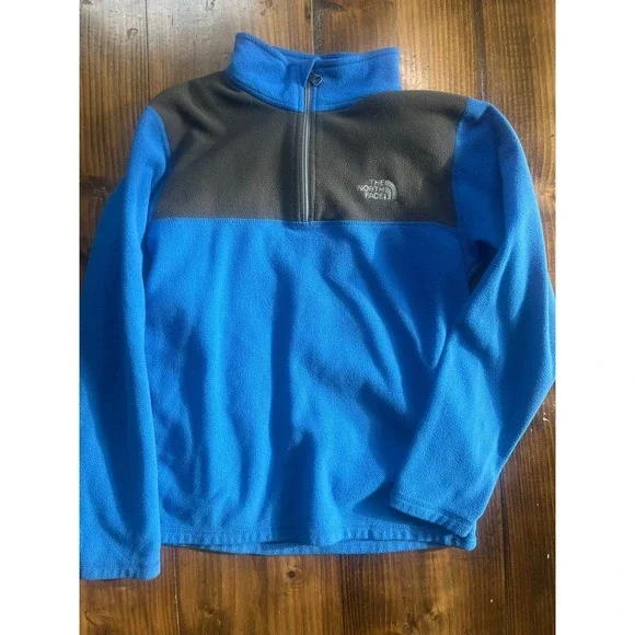 The North Face Boys Blue Grey Quarter Zip Fleece Pullover Jacket Size L‎ 14/16