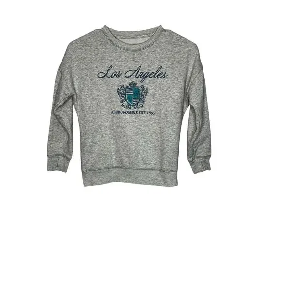 Abercrombie kids heather gray embroidered drop shoulder sweatshirt Size 7/8