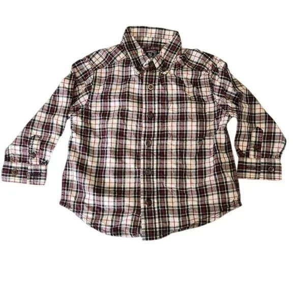 Children's Place long sleeve red white black plaid button down 18m