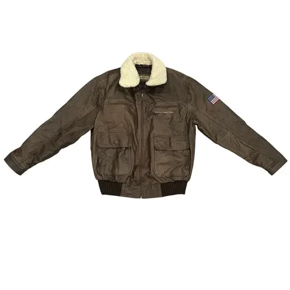Bradford Exchange Leather Bomber Eagle Flag Embroidery Removable Collar M