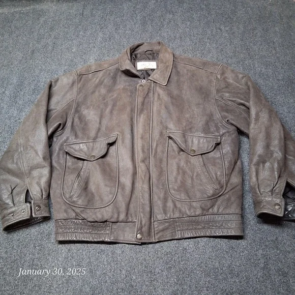Vintage‎ St Johns Bay Leather Bomber Jacket Men Large Tall LT Brown