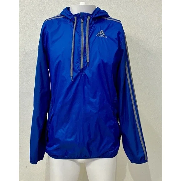 Adidas Y2K Blue Silver Hooded‎ Lightweight Windbreaker Mens S Running Training
