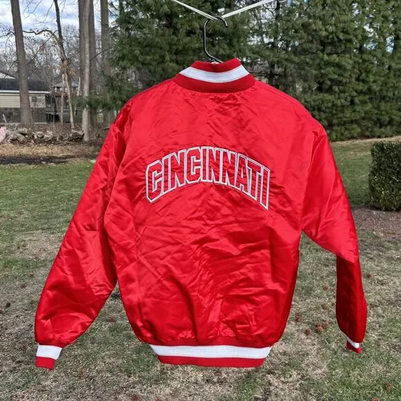 Vintage 80s Cincinnati Reds Satin Jacket Delong MLB Mens Large Varsity Bomber