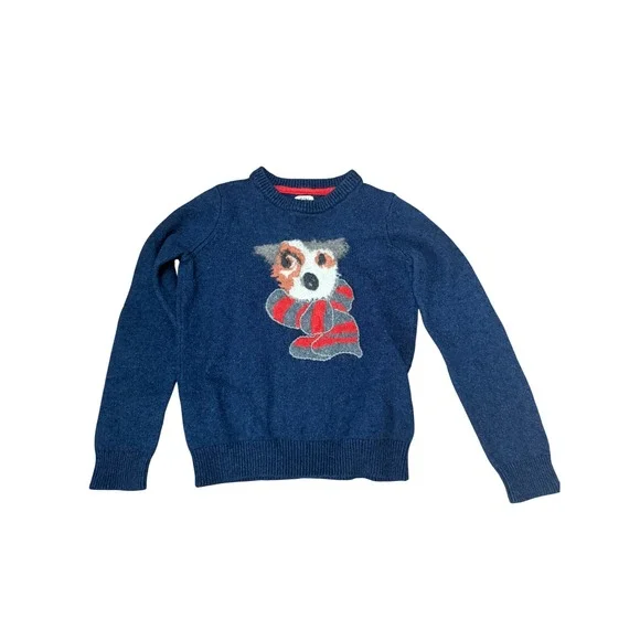 Mini Boden Boys Blue Dog Sweater with Scarf Elbow Patches Knit‎ Pullover 6-7Y