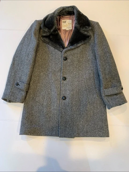 Mid-Century Maine Guide Men’s Size 38  Small/Medium Wool Coat w/ Faux Fur Collar