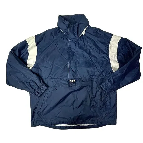 Vintage Nike Half Zip Pullover Windbreaker Convert Hood Large Sports Classic EUC