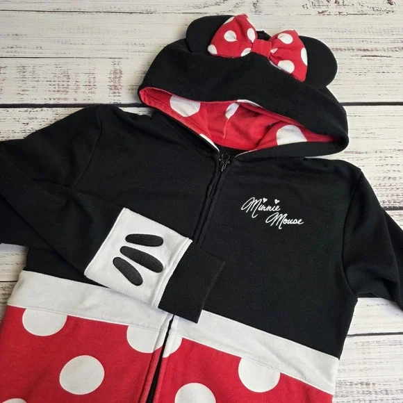 Minnie Mouse Zip Up Ears & Bow‎ Hoodie Official Disney Polka Dots Kids Large