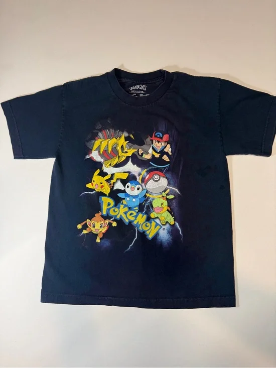 Pokemon Black Graphic Tee with Pikachu, Piplup & Friends