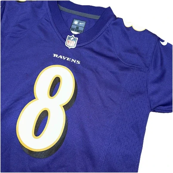 Nike NFL On Field Purple Jersey Baltimore Ravens‎ #8 Lamar Jackson Youth Small 8