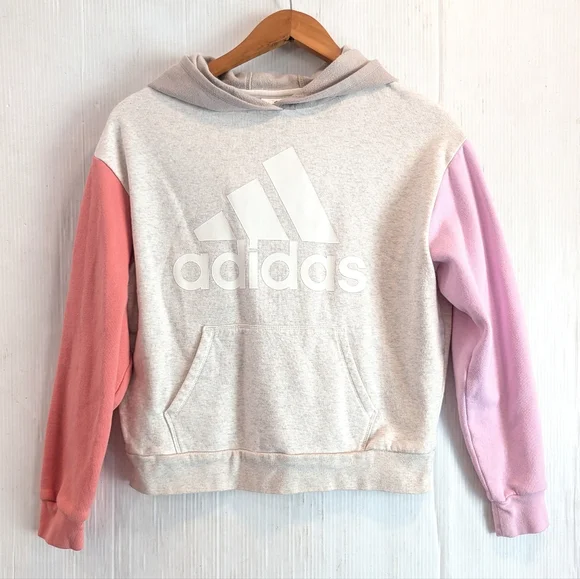 ADIDAS Kids' Colorblock Hoodie - Beige, Pink, and Lavender Size 14