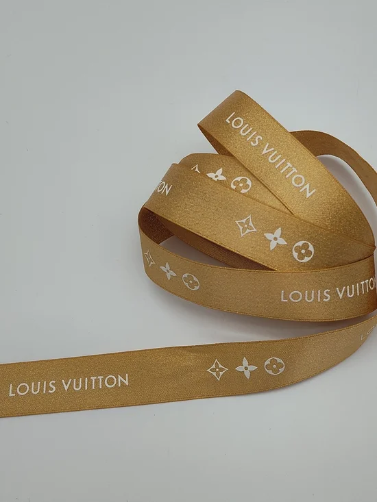 LOUIS VUITTON Gold Metallic Monogram Gift Ribbon 59