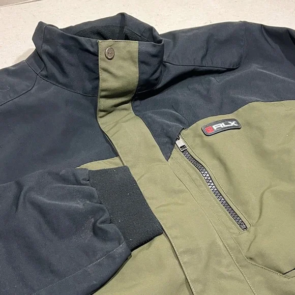 RLX Ralph Lauren Men Colorblock Full Zip‎ Jacket Black Olive Green XL