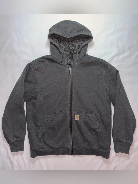 Carhartt Rain Defender Sherpa Lined Zip Hoodie Gray Relaxed Fit Men’s L
