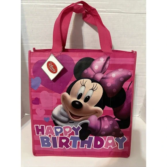 Disney Store Minnie Mouse Happy Birthday Reusable Tote Bag Pink Small Gift Bag
