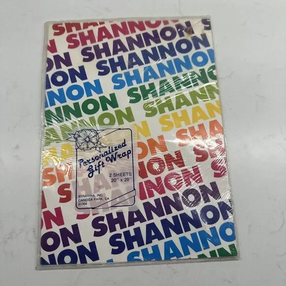 Vintage 80s NIP Stravina Personalized Name SHANNON Gift Wrap Rainbow