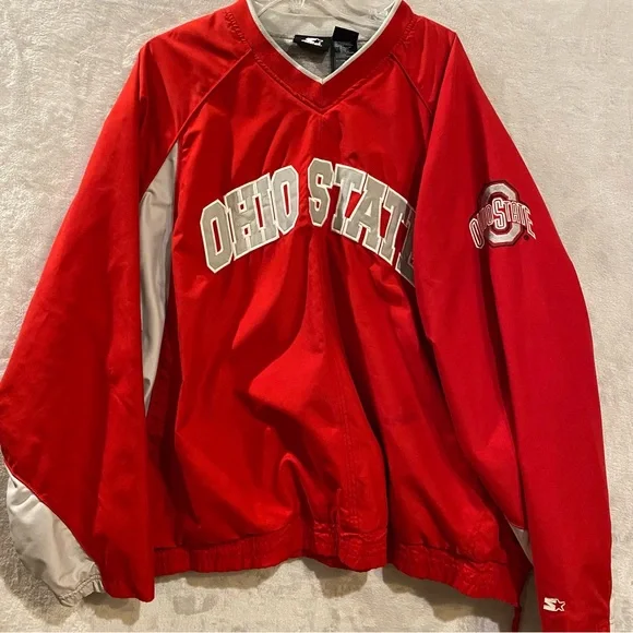 Ohio State Jacket Men’s 2XL Red Starter Vneck Pullover Stitched Spellout Buckeye