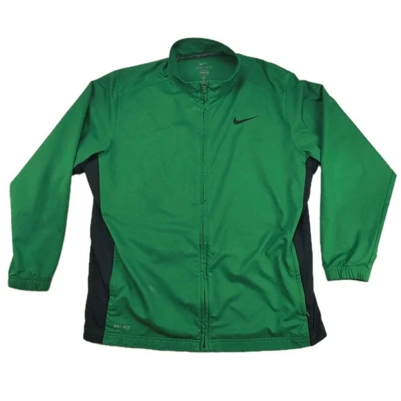 Nike‎ Mens Dri-Fit Full Zip Track Jacket XL Green Black Mock Neck Athletic Coat