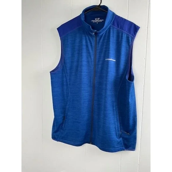 Vineyard Vines Mens Blue Full Zip Performance Vest Large 1K002235 Heathered Golf