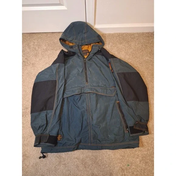 Columbia Convert‎ Vintage Anorak Jacket Mens Medium Teal Black Gorpcore Half Zip