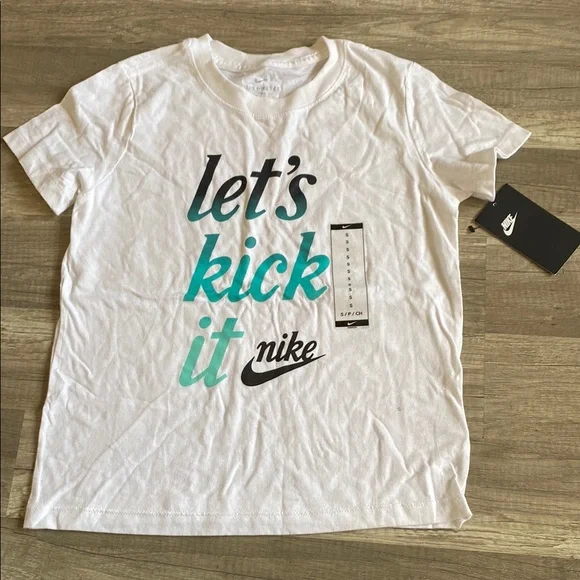 Nike White Tee with Teal and Black Design