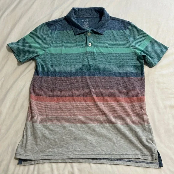 Arizona Jean Co Boys Multi Color Striped Short Sleeve Polo Shirt Size L 14/16H