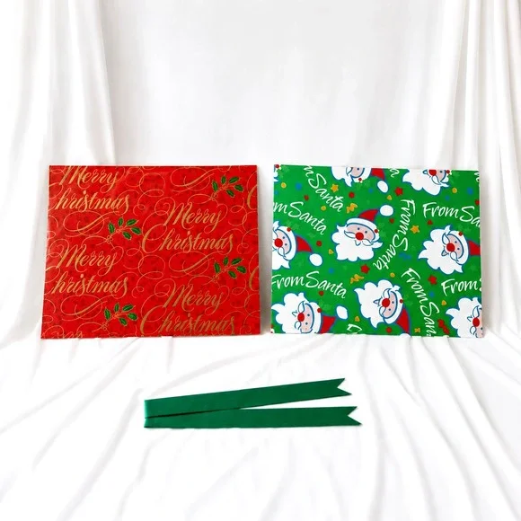 Current Vintage Santa Merry Gift Wrapping Paper‎ 80s Christmas Holiday Ribbon