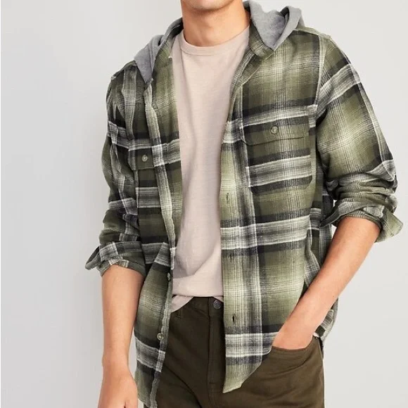 Old Navy Plaid Hooded Flannel Shacket Shirt Jacket Size Extra Large XL