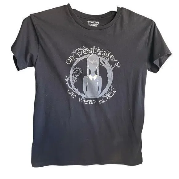 WEDNESDAY girls black logo tee We Wear Black On Wednesday Goth NWOT SZ xL