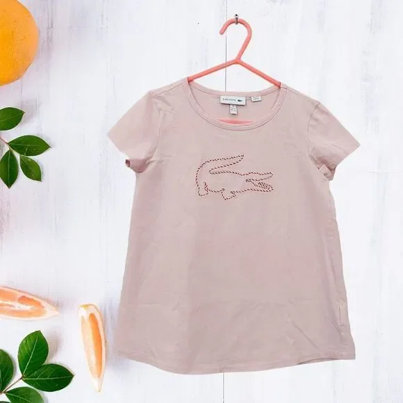Lacoste T-Shirt Girls 6 Rose Crew Neck Short Sleeve 100% Cotton