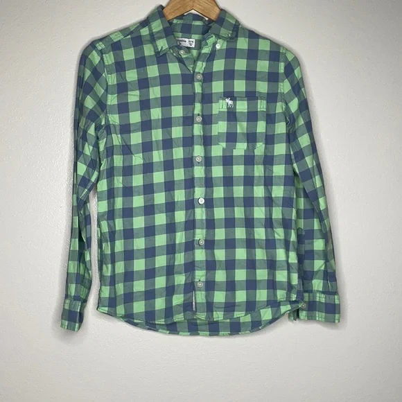 Abercrombie Kids Blue/Green Plaid Button Down Size 11 / 12