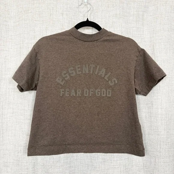 Essentials Fear of God Kids Brown Logo T-Shirt 6/7 Heather Wood Streetwear Boxy