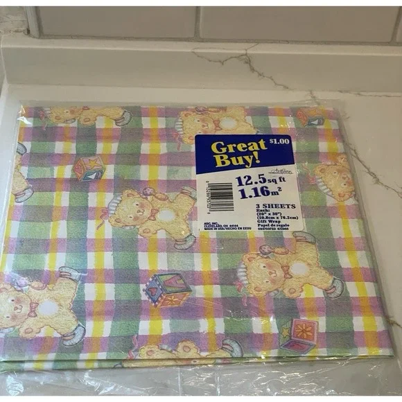New Vintage Artfaire Teddy Bears Baby Kids Gift Wrapping Paper New Old‎ Stock