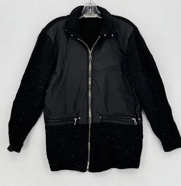 Iceberg Mens Black Speckled Wool Nylon Full Zip Jacket Sz 40 Medium
