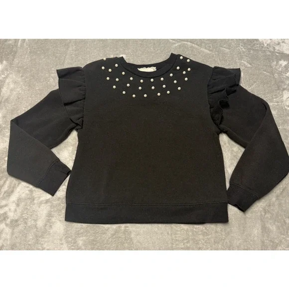 Btween Girls Sweatshirt Size 10 Black Pearl Stud Ruffle Sleeve Pullover
