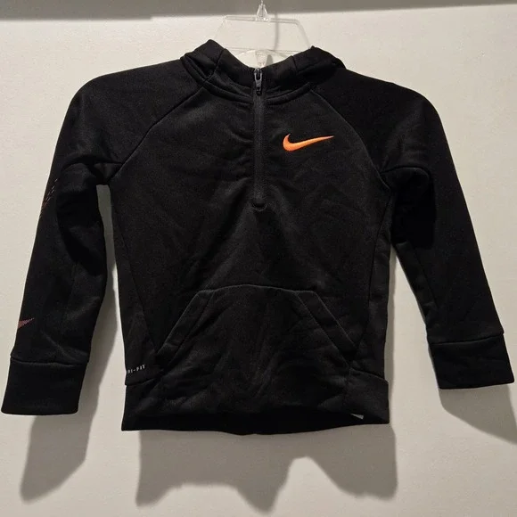 Nike 4T Jacket Black Orange 1/4 Zip Hooded‎ Jacket Dri-Fit Training