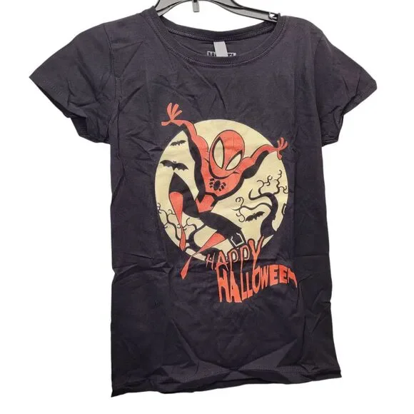 Happy Halloween Marvel Spider-Man Graphic T-Shirt for Girls, Black, Large(10/12)