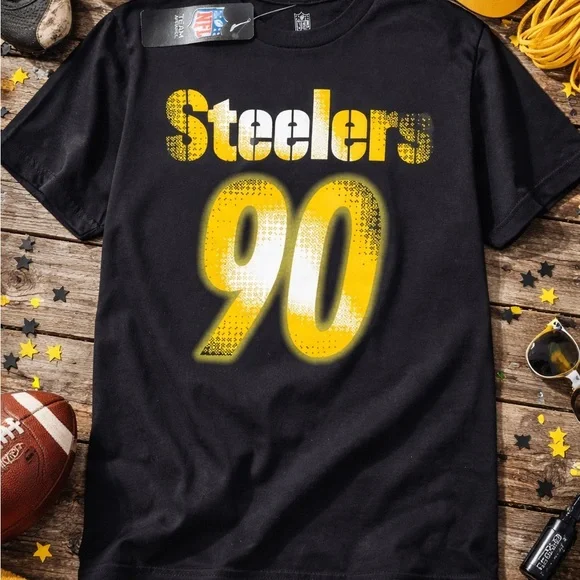NFL Pittsburgh Steelers TJ Watt #90 Youth T-Shirt NWT Black Football Tee