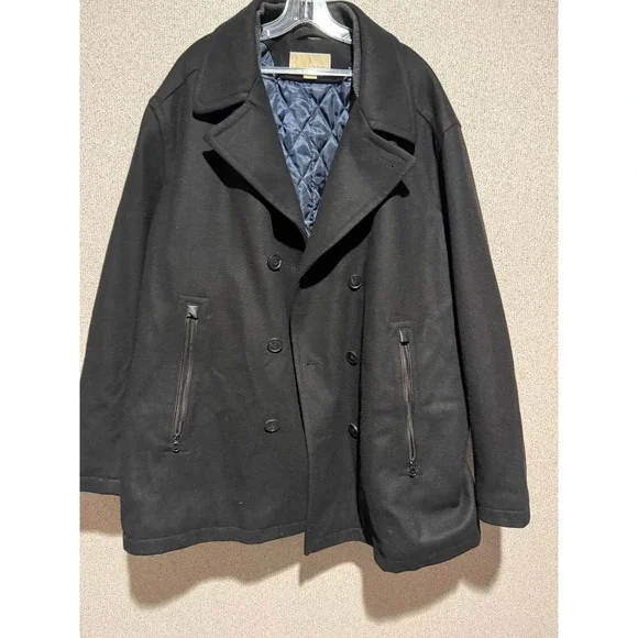 Michael Kors Mens Black Wool‎ Blend Double Breasted Peacoat Jacket 3XB