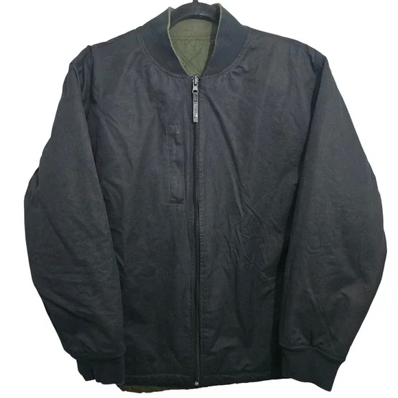 BYLT Premium Basics Hi-Lo‎ Reversible Bomber Jacket Mens Large Black Olive Green