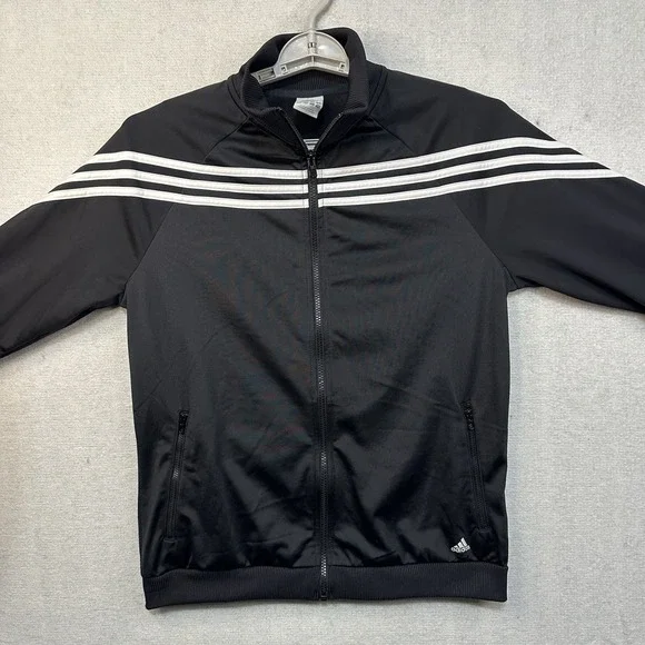 Adidas Men's Large Jacket 3-stripes Black Lightweight Full Zip Athletic‎ wear