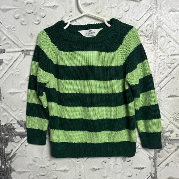 H&M Dark and Light Green Striped Knit Sweater