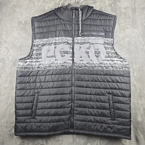 Ecko Unltd Mens Puffer Vest Mens 4xl Gray Graphic Jacket Hoodie Full Zip Hip Hop
