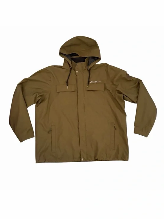 Eddie Bauer Mens Mountain Town Jacket Weatheredge Khaki Green Hooded Waterproof