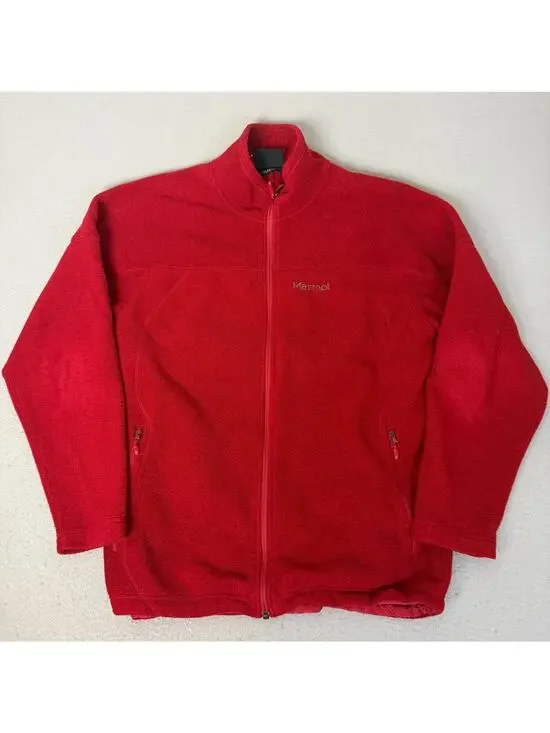 Marmot Polartec Fleece Jacket Mens Large Red Full Zip Outdoor Hiking Coat