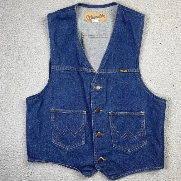 Vintage Wrangler Vest Men's M 90s Western Denim Jacket Button Up Retro USA Made