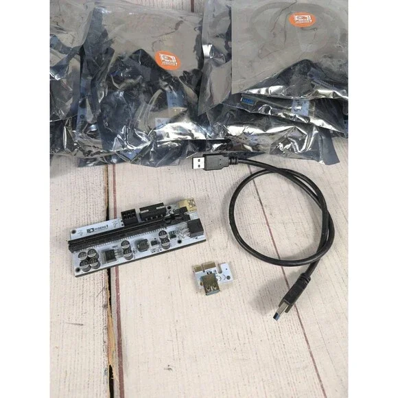 *Lot Of 24* GPU Risers - 8 Capacitor GPUrisers.com Brand W/ Cables - NEW UNUSED