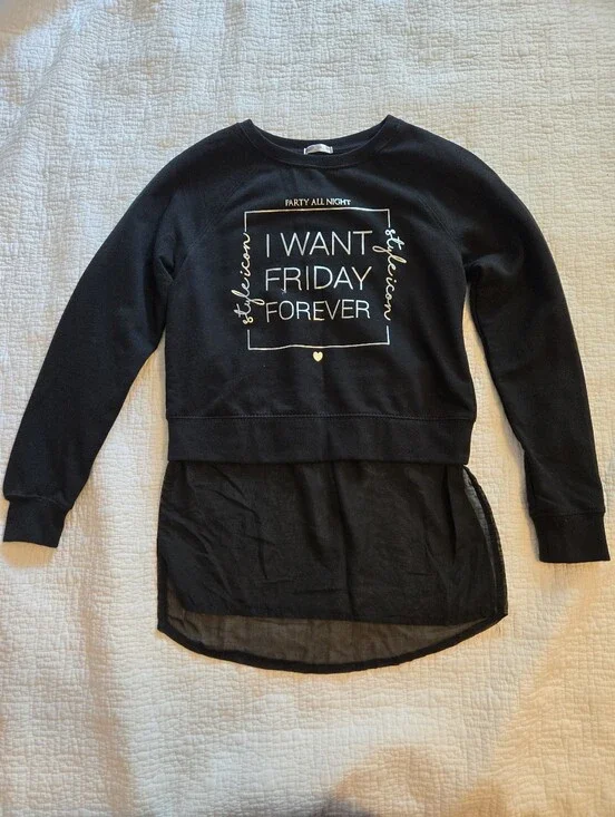Pepco EU Brand, Girls' Black 'I Want Friday Forever Long Sleeve Top Size 146/152