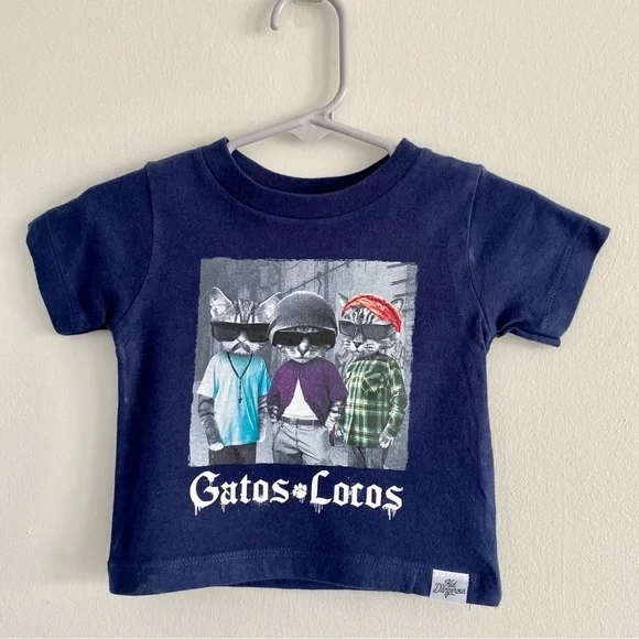 Kid Dangerous Gatos Locos Funny Graphic Tee Size 3-6 Months