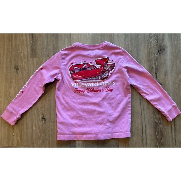 Vineyard Vines Valentine's Day Pink Red Chocolate Long‎ Sleeve T-Shirt Size 5